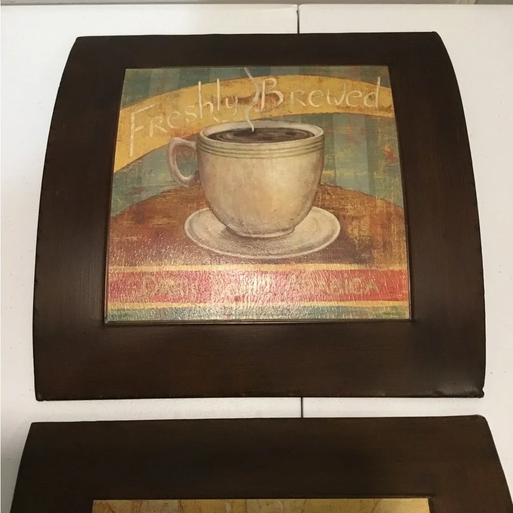 Retro Coffee Theme Metal Art Wall Decor Quality Prints Set Of Two 12